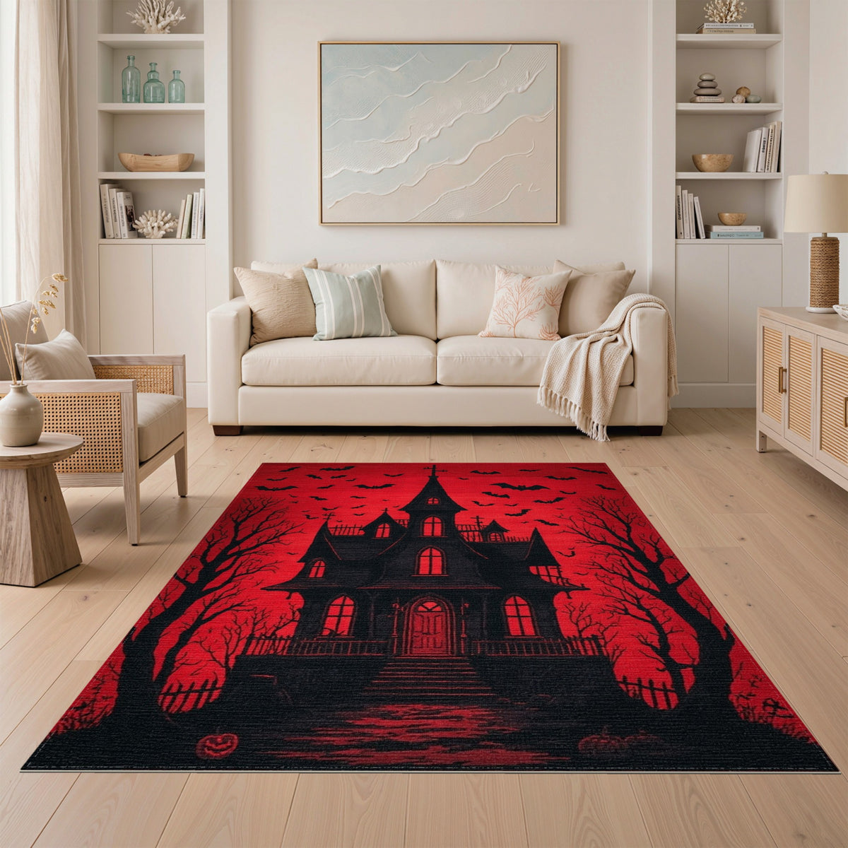 Haunted House Red Area Rug