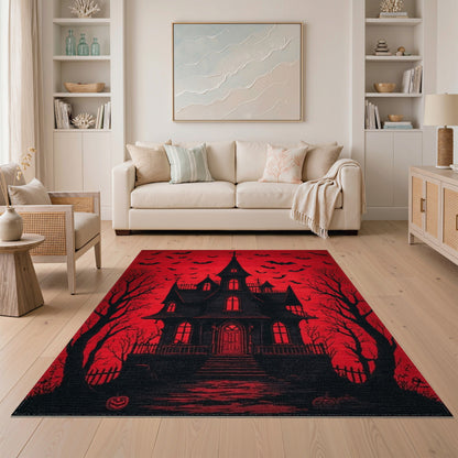 Haunted House Red Area Rug