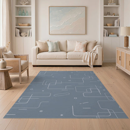 Geometric Modern Grey Geometric Lines Washable Area Rug