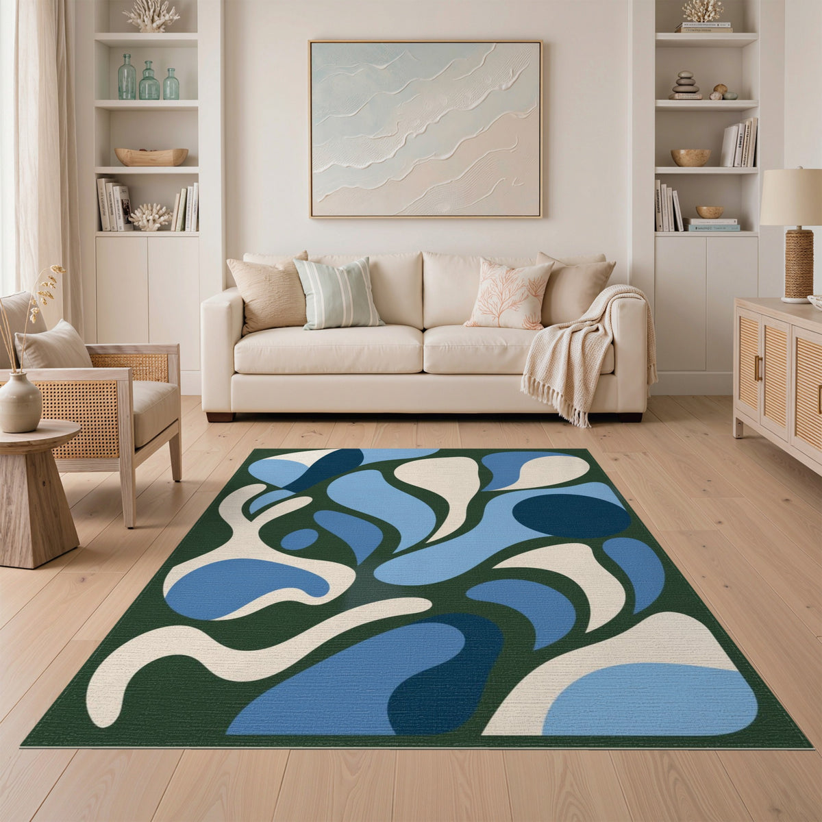 Blue and Teal Blue Abstract Organic Area Rug