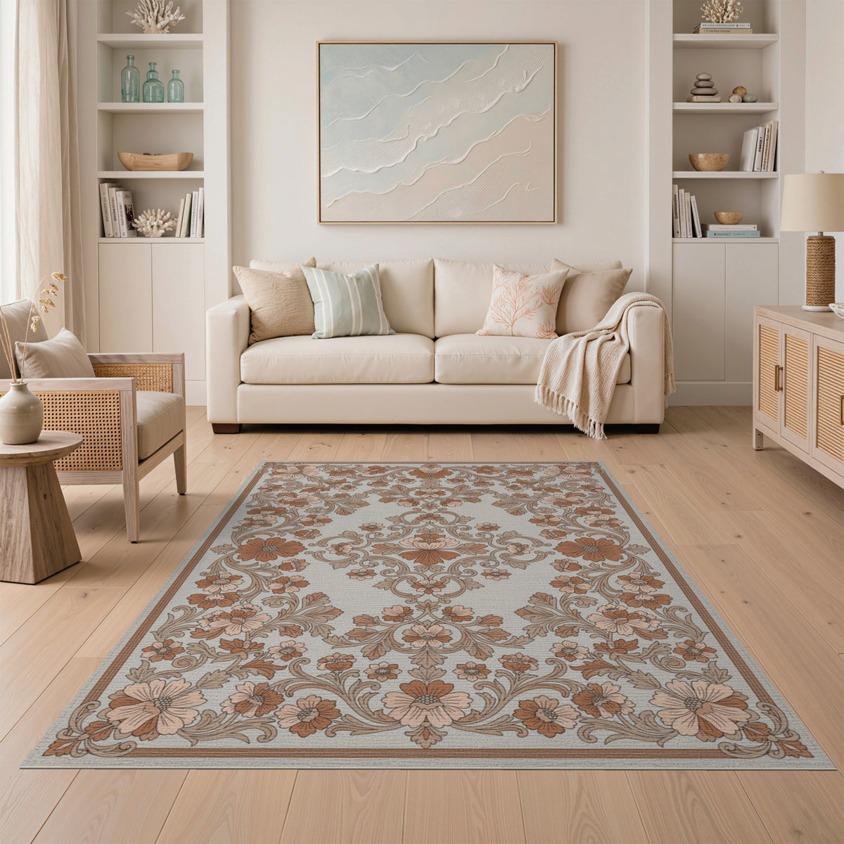 Brown Floral Vintage Washable Area Rug