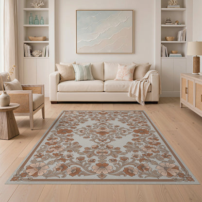 Brown Floral Vintage Washable Area Rug