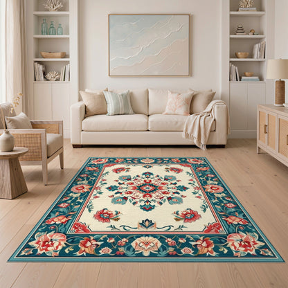 Blue and Teal Medallion Teal Floral Medallion Vintage Area Rug