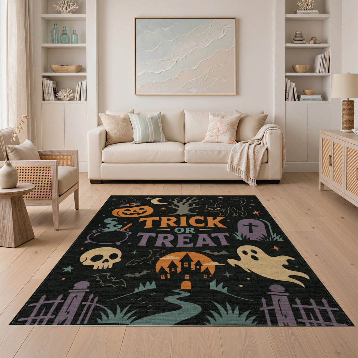 Multi-color and Patterns Trick or Treat Halloween Area Rug