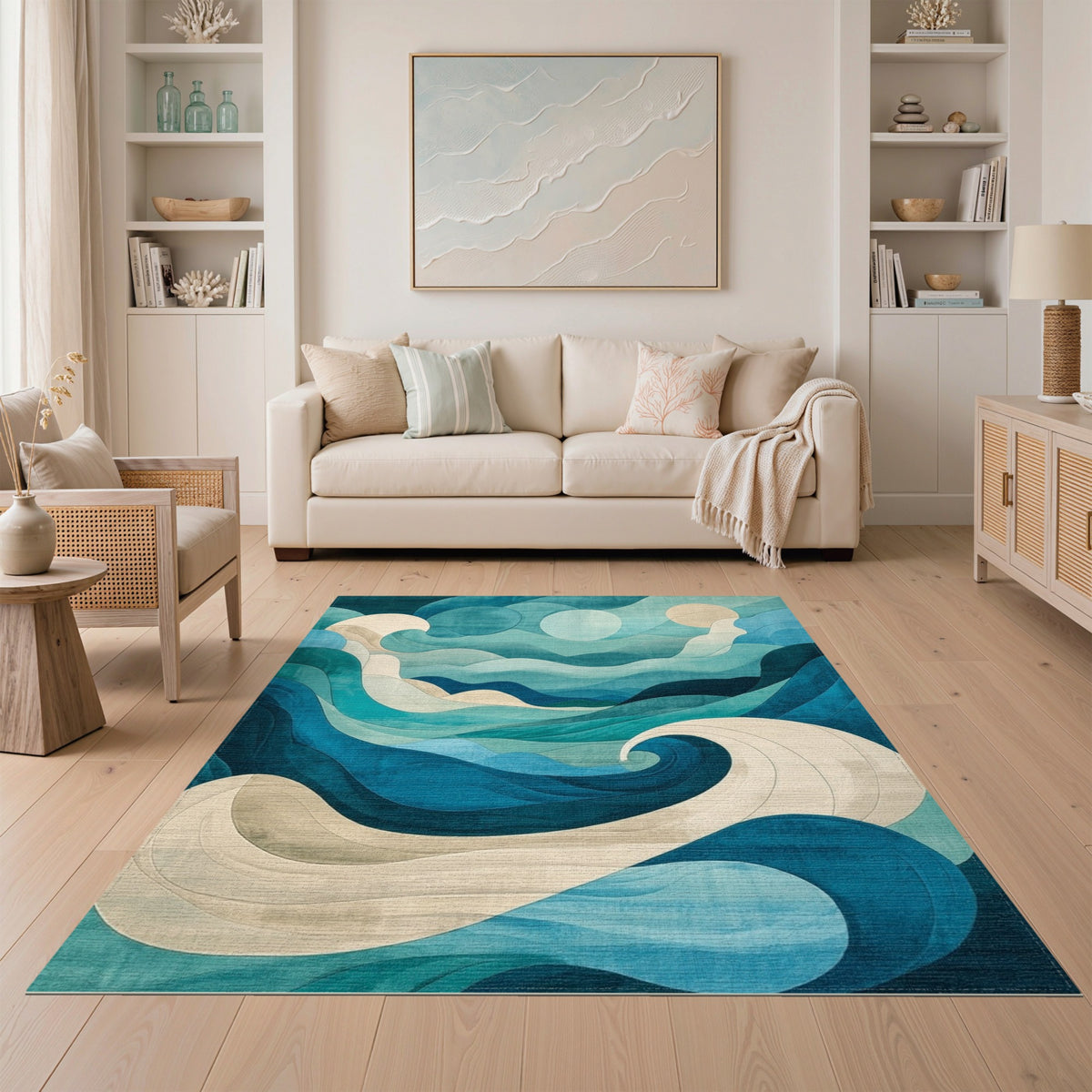 Blue Teal Wave Coastal Blue and Teal Area Rug