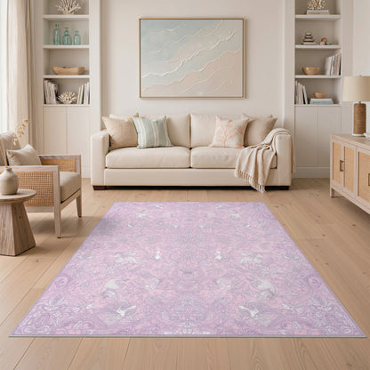 Pink Floral Unicorn Area Rug