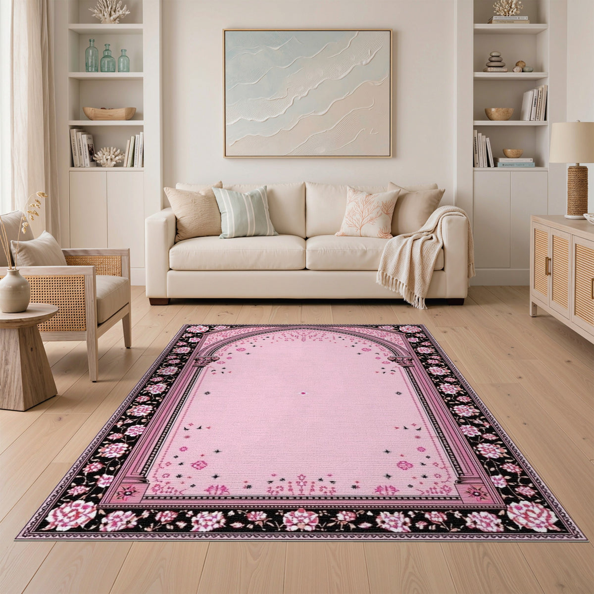 Pink Floral Arch Vintage Area Rug