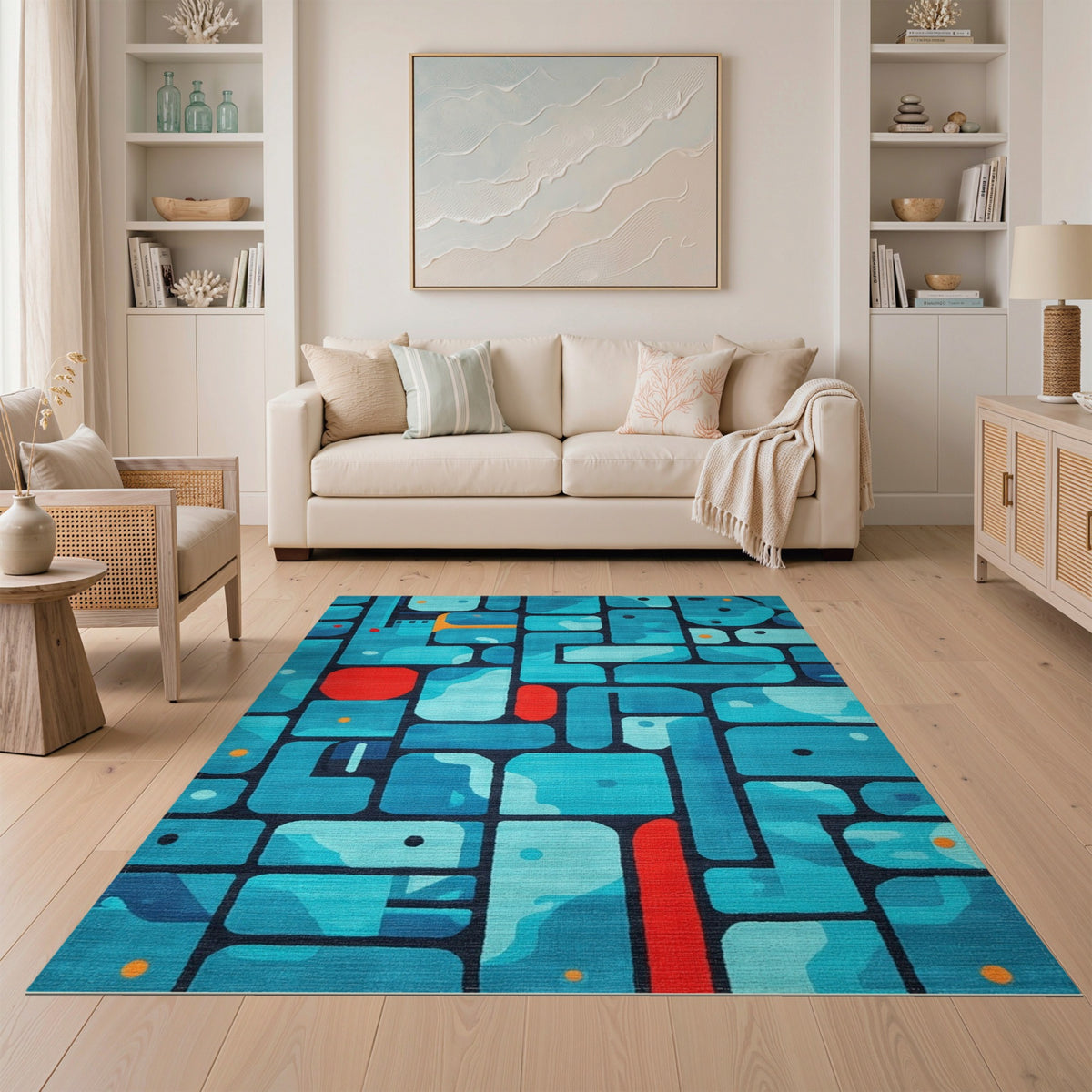 Blue Teal Geometric No. 6 Area Rug