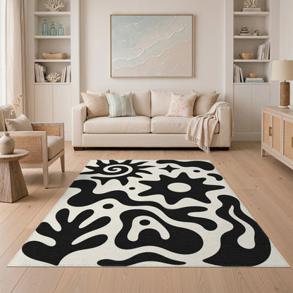 Abstract Area Bold Black White Abstract Area Rug