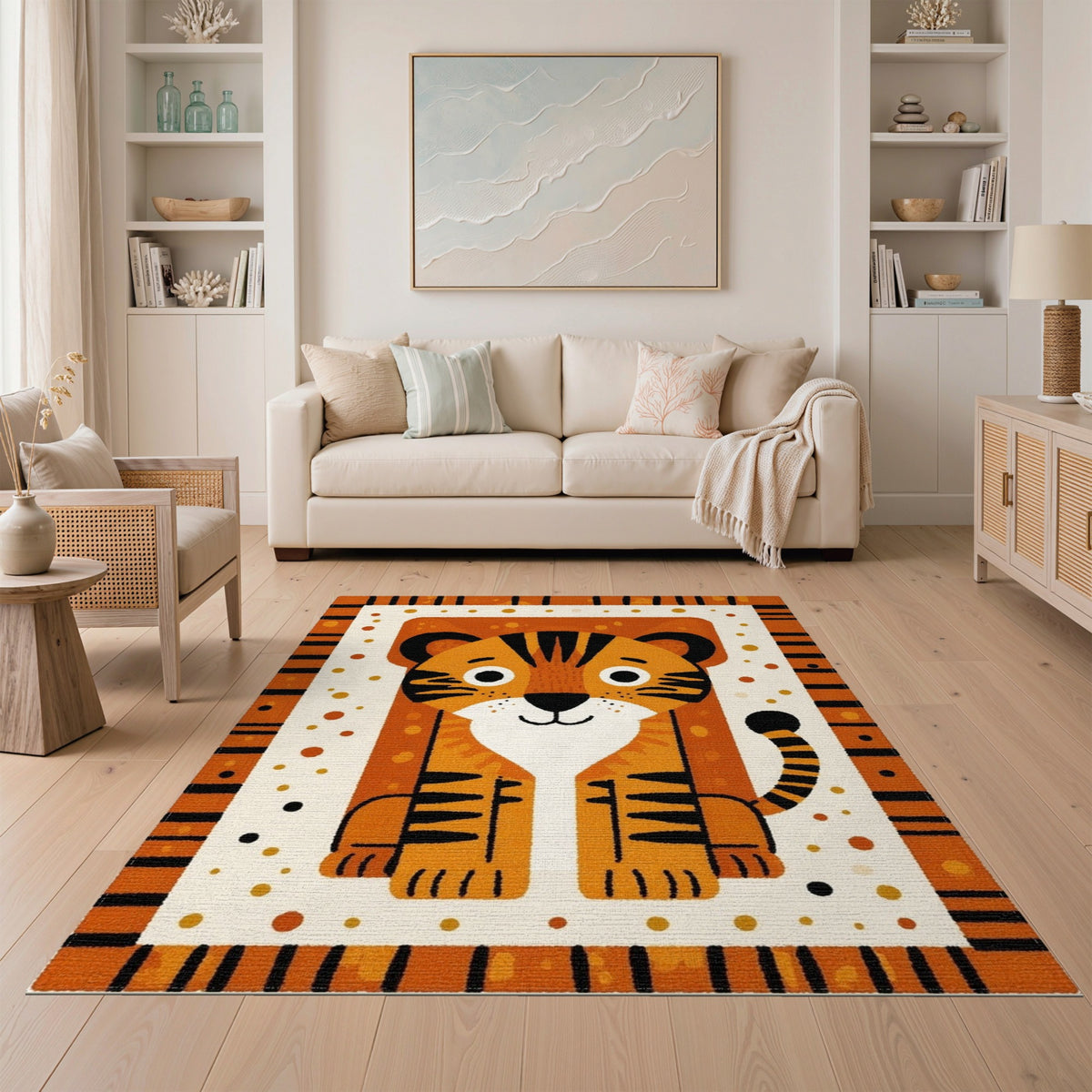 Orange Tiger Cub Kids Cartoon Area Rug