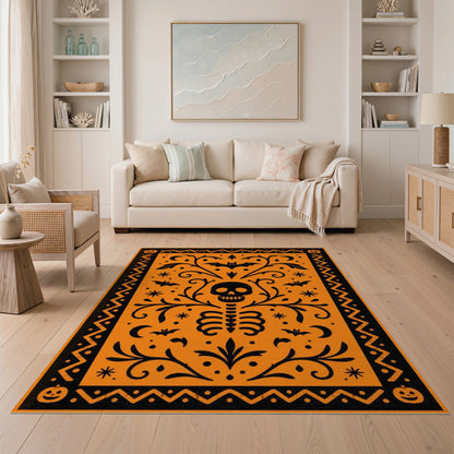 Orange Halloween Skeleton Area Rug