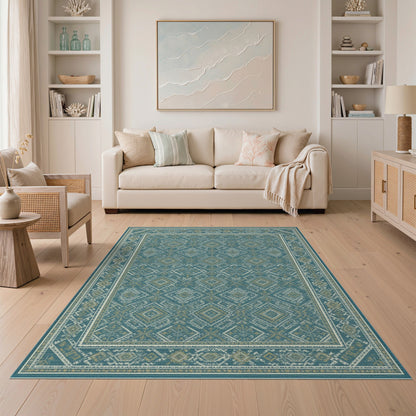 Teal Geometric Diamond Area Rug