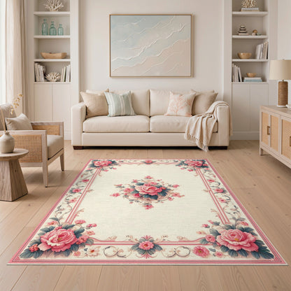 Pink Rose Floral Vintage No. 26 Area Rug
