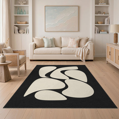 Black and White Abstract Organic Shapes Black White Area Rug