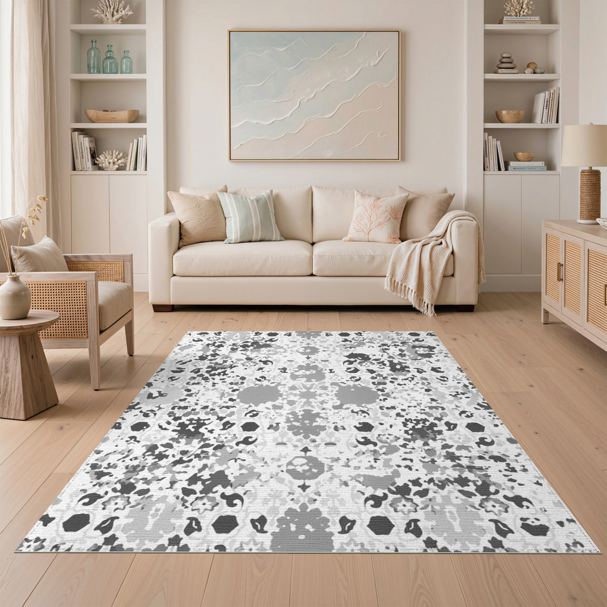 Black and White Black White Distressed Vintage Area Rug