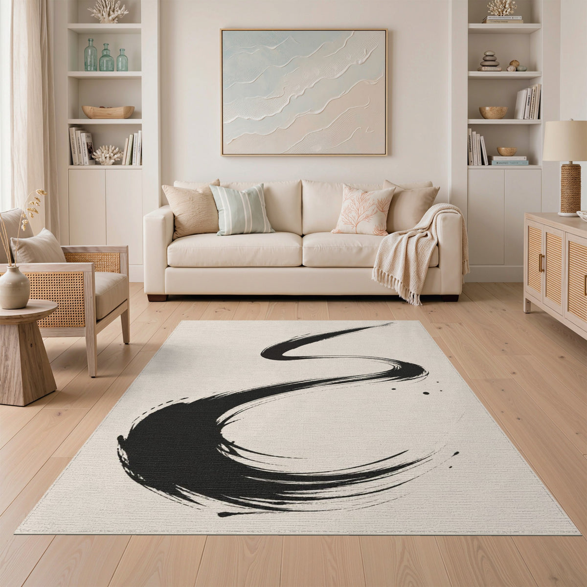 Abstract Area Abstract Black Brushstroke Area Rug