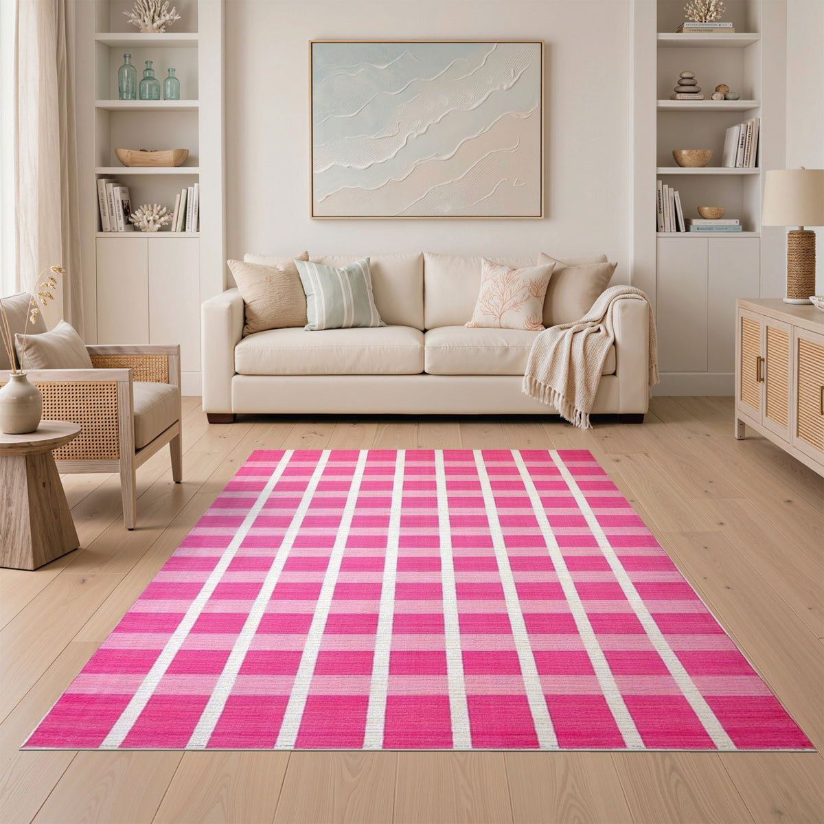 Pink Gradient Striped Geometric Area Rug