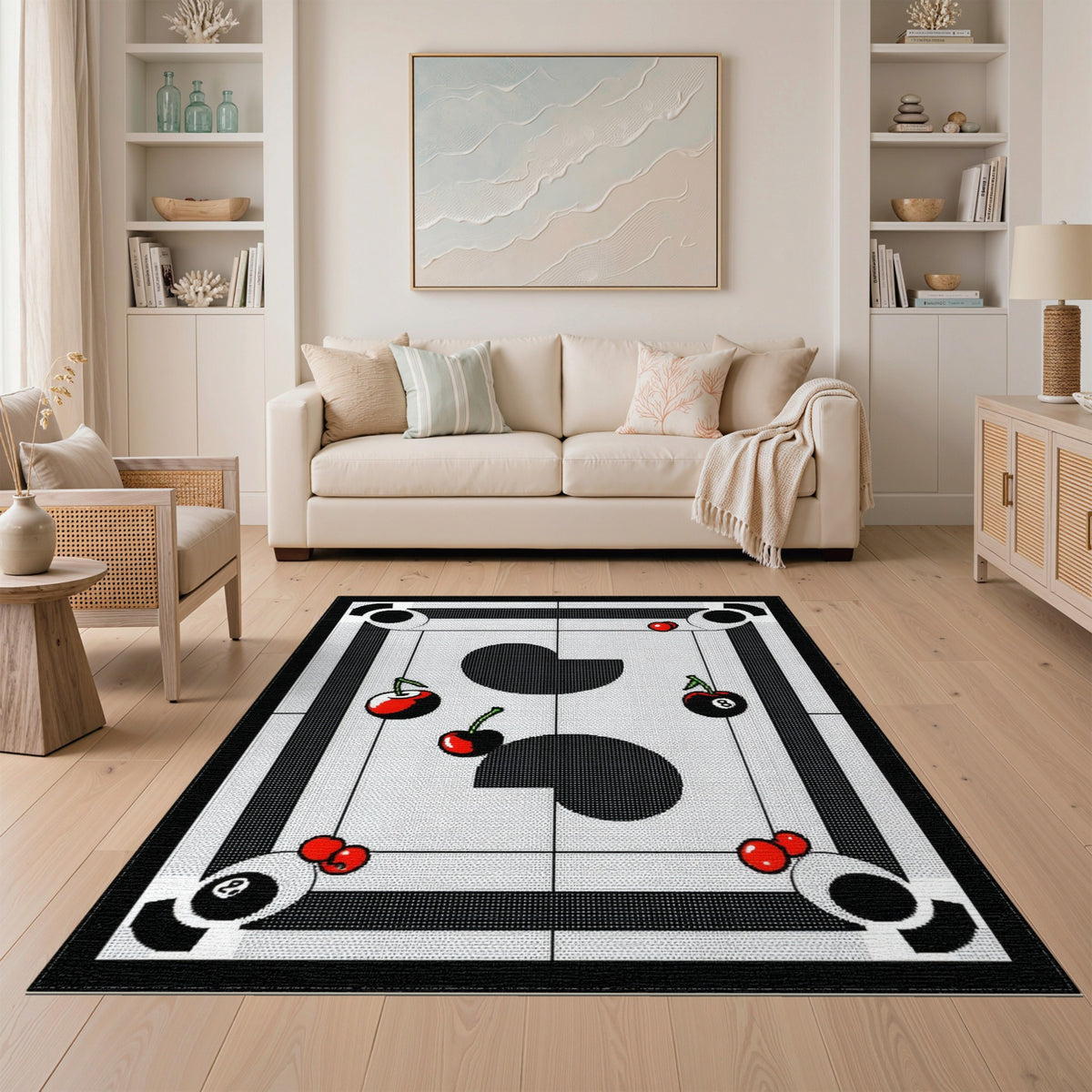 Black White Cherry 8-Ball Area Rug