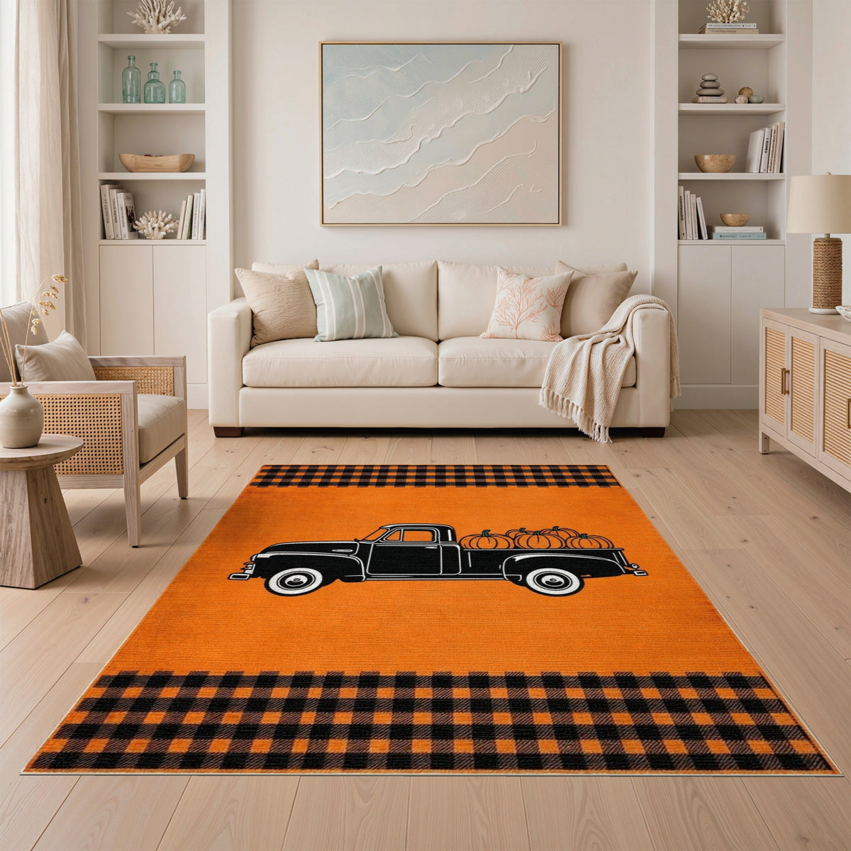Vintage Truck Pumpkin Orange Area Rug