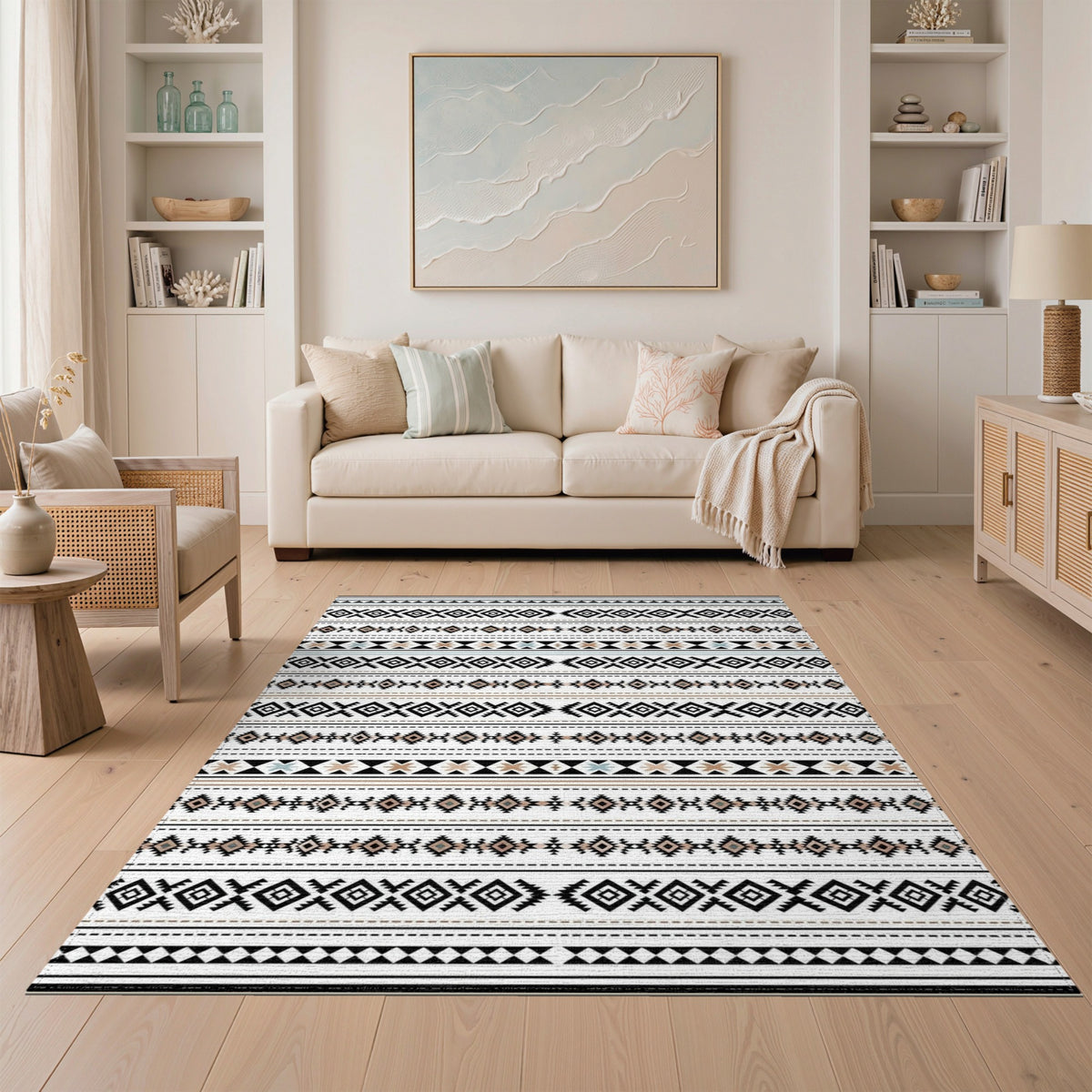 Black White Geometric Tribal Area Rug