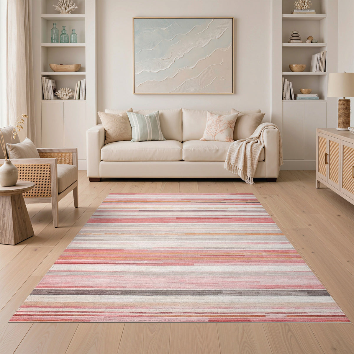 Blush Pink Striped Abstract Area Rug