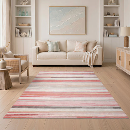 Blush Pink Striped Abstract Area Rug
