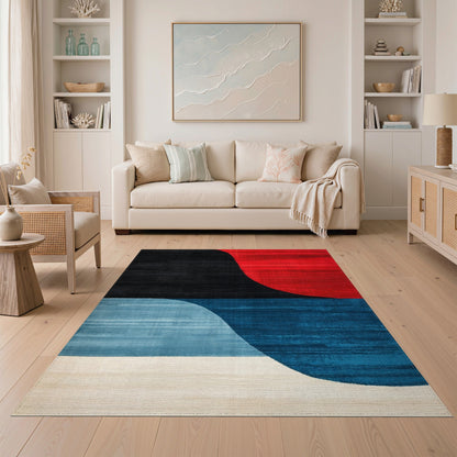 Bold Geometric Area Rug in Red Black Blue