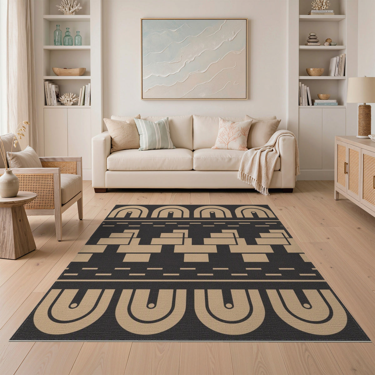 Beige Geometric Arch Washable Area Rug