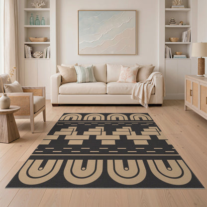 Beige Geometric Arch Washable Area Rug