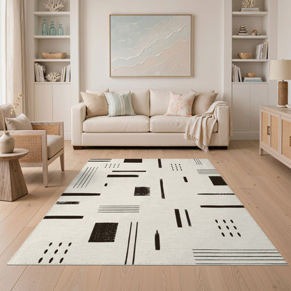 Black White Geometric Abstract Area Rug