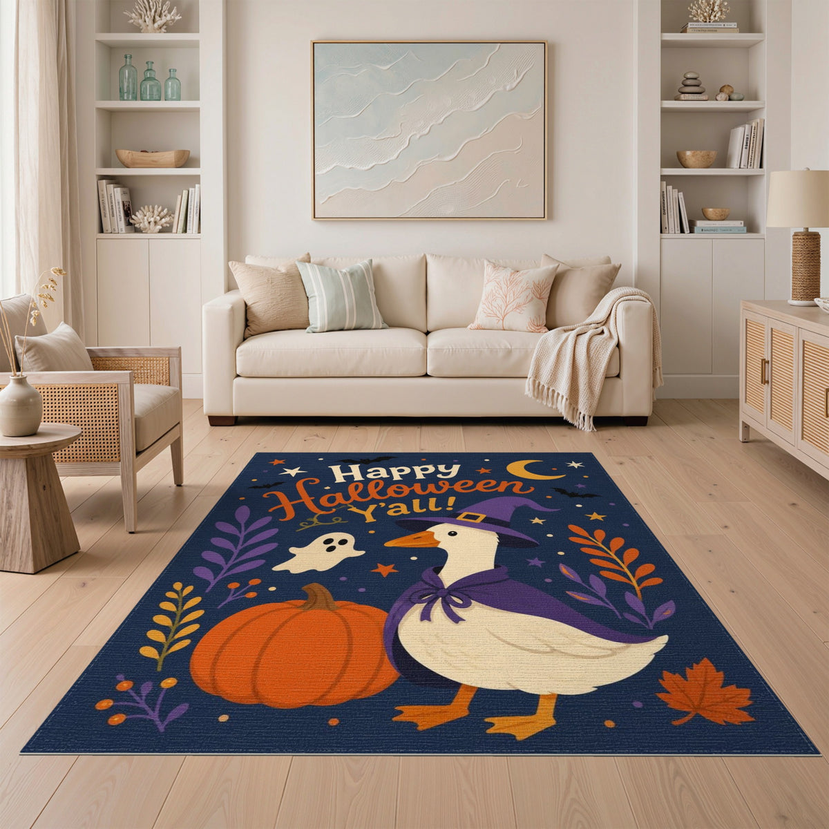 Purple Halloween Witch Duck Kids Area Rug