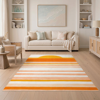 Orange Sunset Striped Washable Area Rug