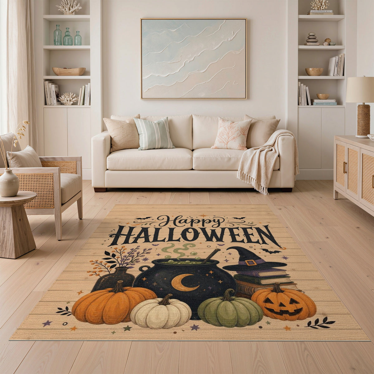 Happy Halloween Cauldron Pumpkin Washable Area Rug