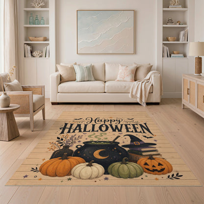Happy Halloween Cauldron Pumpkin Washable Area Rug