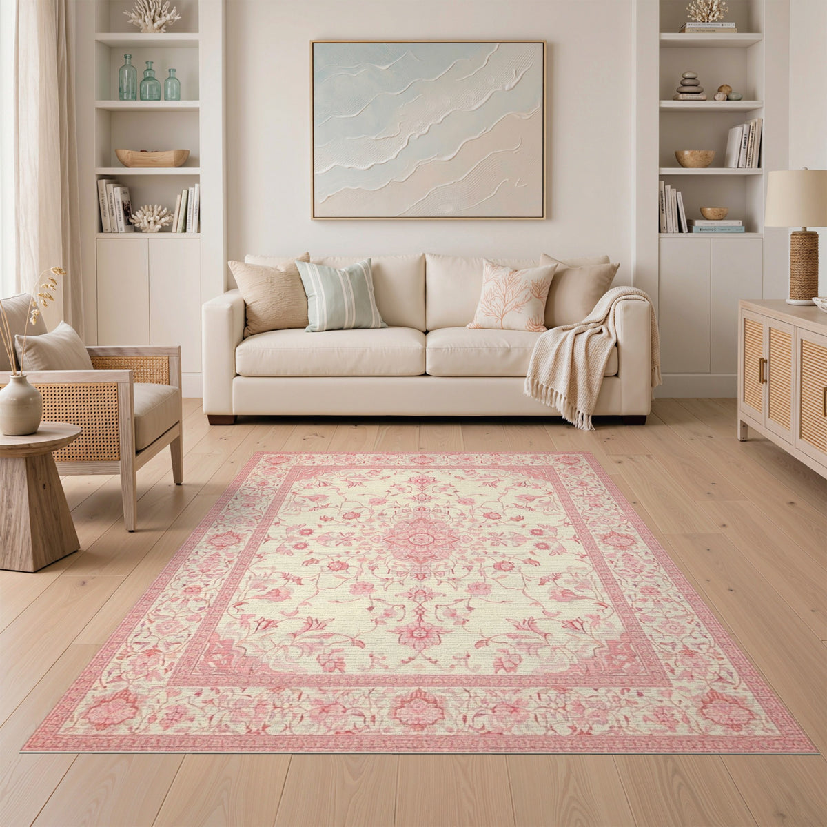 Pink Floral Medallion Vintage Rug