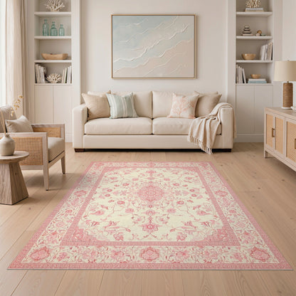 Pink Floral Medallion Vintage Rug
