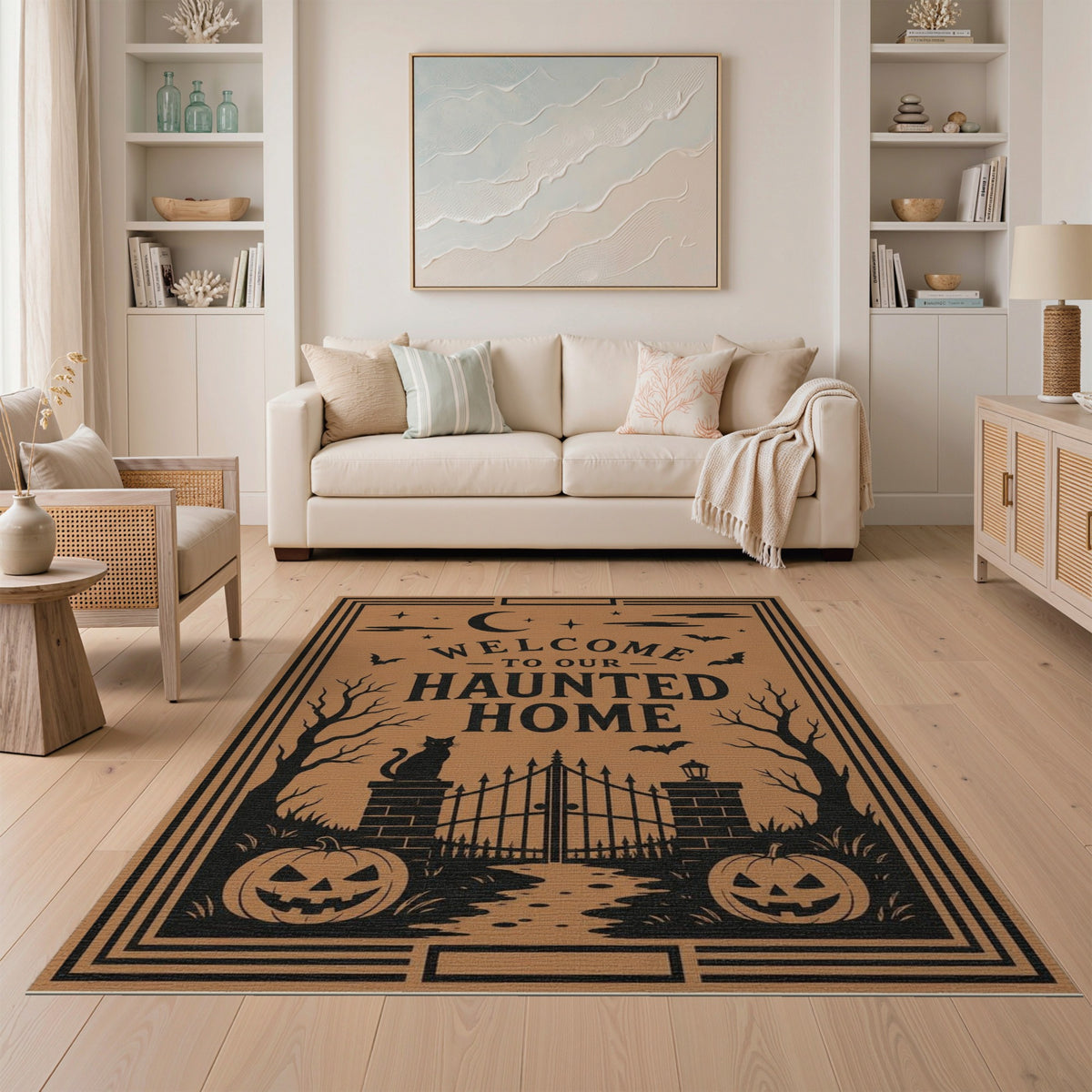 Orange Haunted Home Halloween Welcome Area Rug