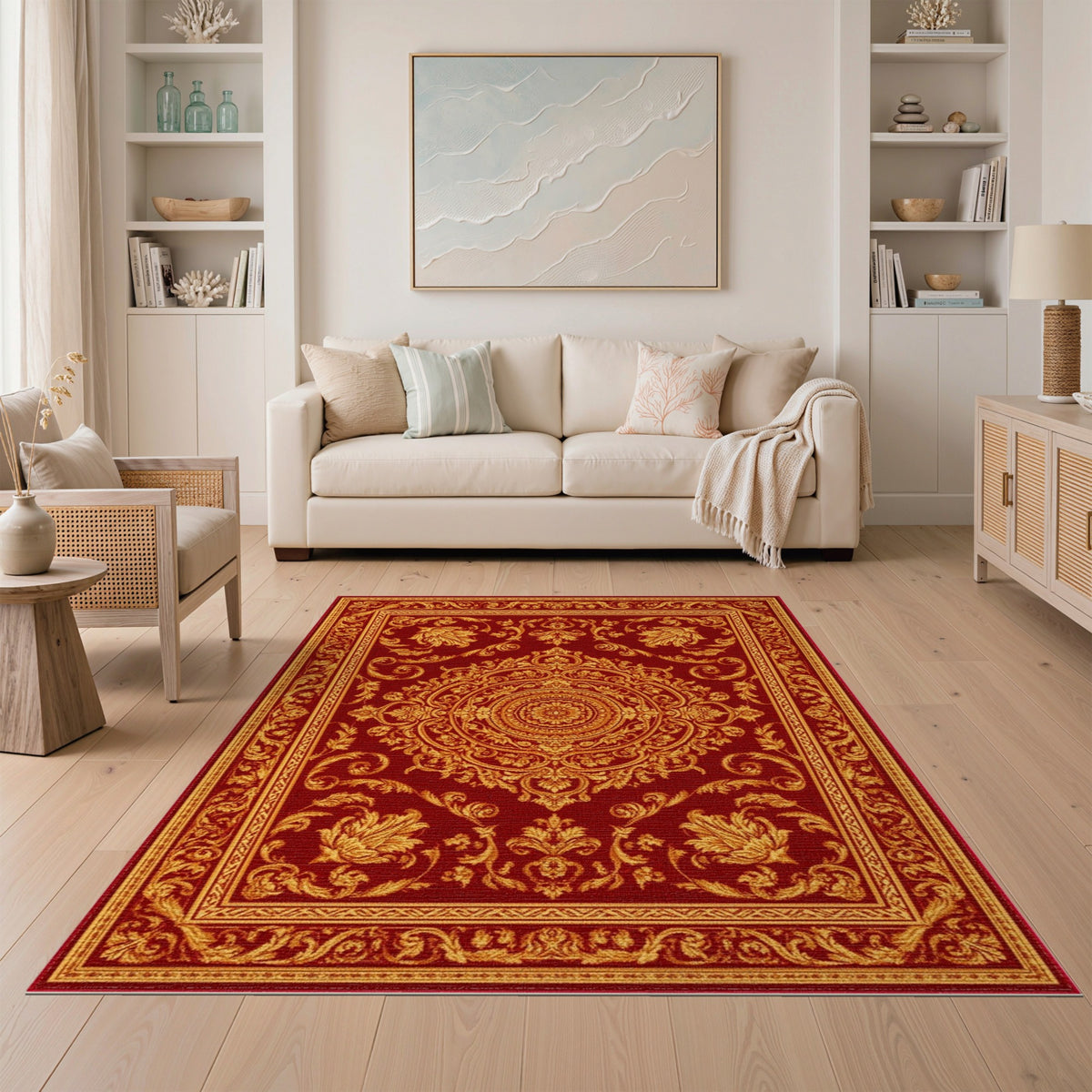 Red Gold Medallion Traditional Persian Area Rug