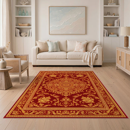 Red Gold Medallion Traditional Persian Area Rug