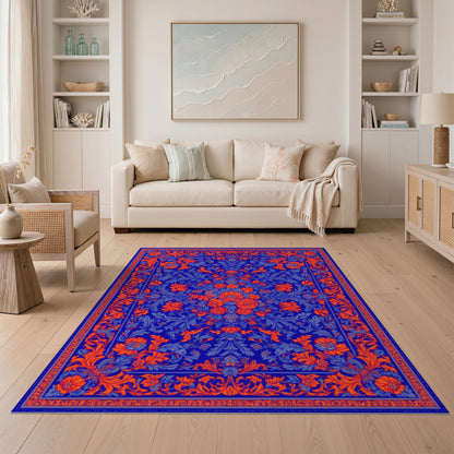 Blue Orange Floral Vintage Area Rug