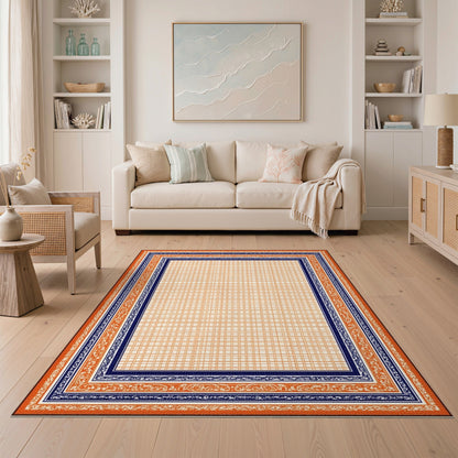 Orange Scroll Border Geometric Area Rug