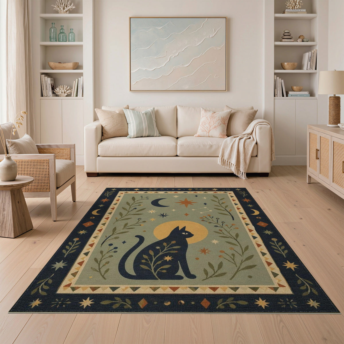 Boho Celestial Cat Area Rug