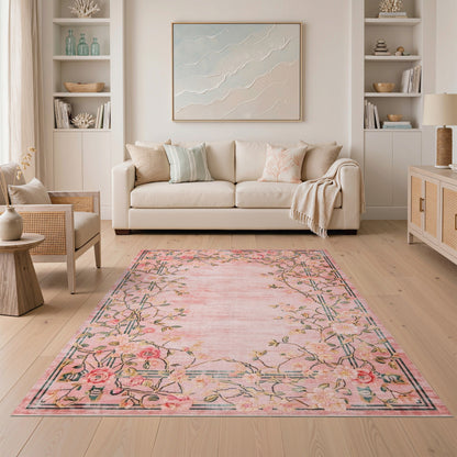 Pink Rose Floral Vintage No. 22 Area Rug