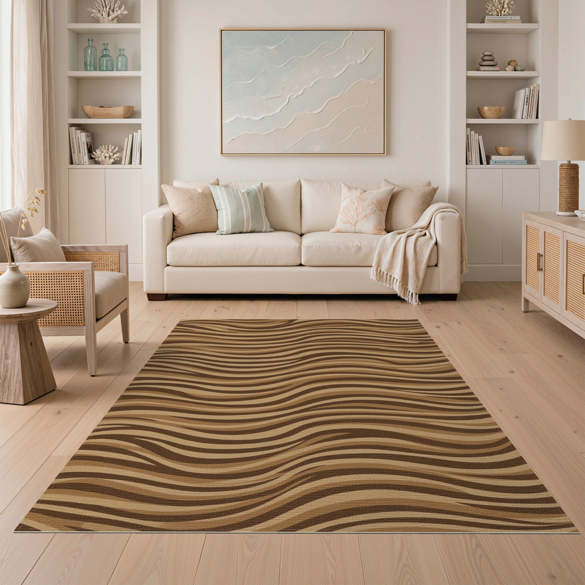 Brown Wavy Stripe Area Rug