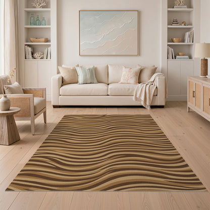 Brown Wavy Stripe Area Rug