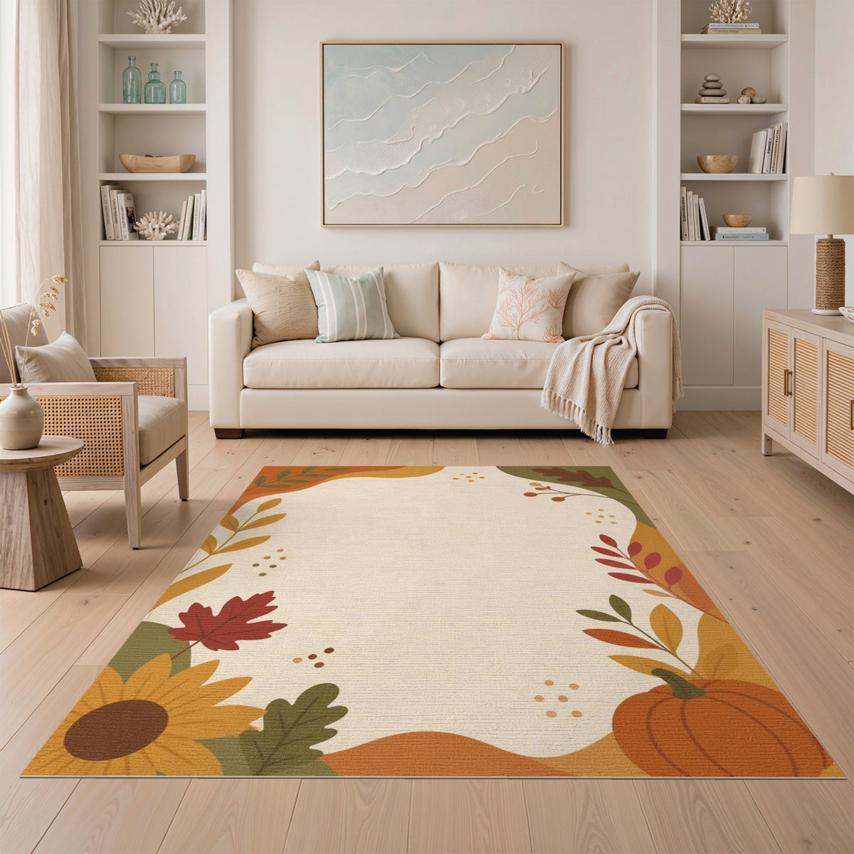 Beige Autumn Harvest Pumpkin Area Rug