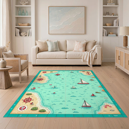 Coastal Nautical Map Washable Area Rug