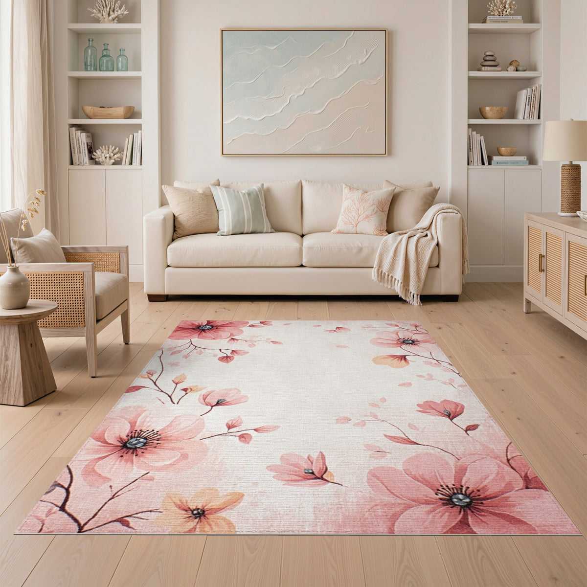 Blush Pink Floral Vintage Area Rug