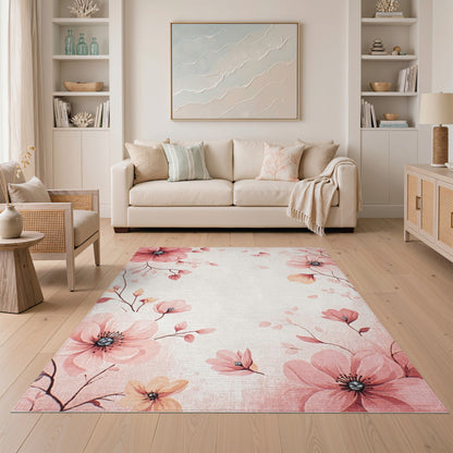Blush Pink Floral Vintage Area Rug