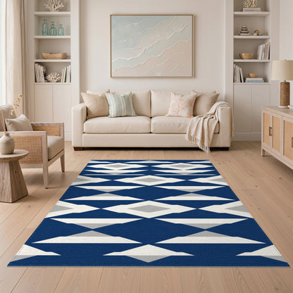 Navy Blue Geometric Diamond Blue and Teal Area Rug